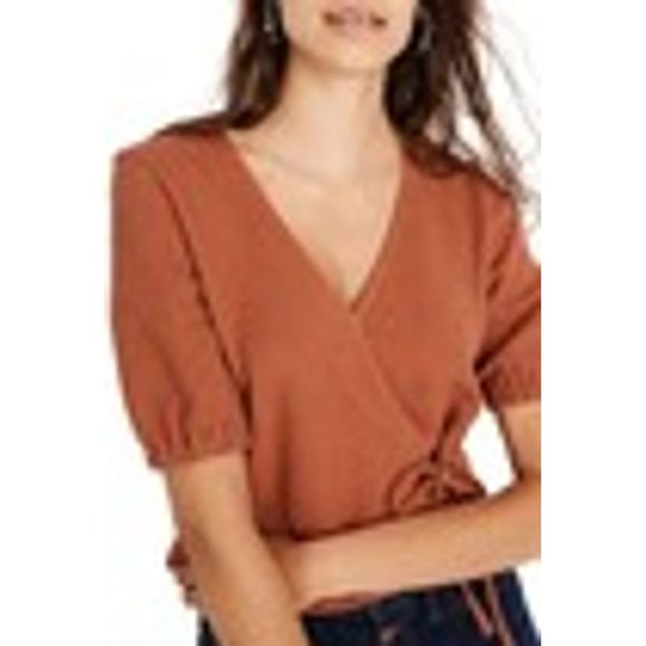 Madewell Texture Thread Puff Sleeve Wrap Top Ivory - Picture 3 of 6